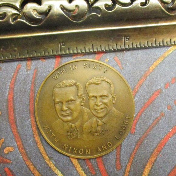 NIXON LODGE 1960 Presidential Election Gold Challenge Coin ~ GOP Republican Coin - Picture 13 of 14